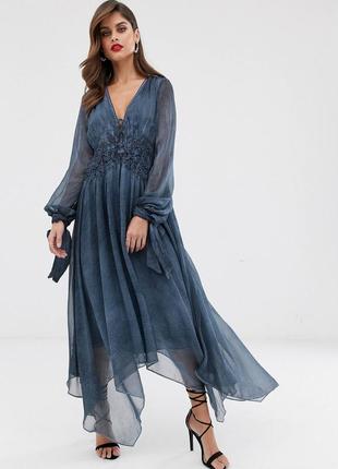 Міді-плаття as design із вишитою талією із шифону з вибіленим ефектом asos