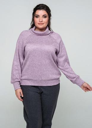 Стильний жіночий однотонний светр з ангори, батальні розміри