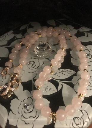 40выше ожерелье розовый кварц фианиты позолота