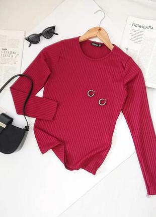 Базова облягаюча кофта/топ в рубчик кольору burgundy boohoo, на р. xs/s