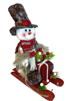 Снеговик на санках новогодний рождественский декор1 фото