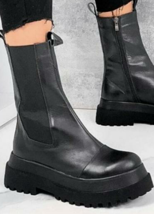 Чоботи зимові шкіряні на платформі