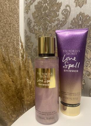 Mist victoria's secret shimmer⭐️  парфюмированный, увлажняющий спрей и лосьон для тела с эффектом мерцания💫