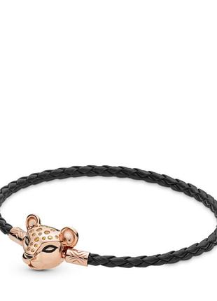 Кожаный браслет для шармов пандора  с серебряной застёжкой "львиная принцесса"   588053cbk-s