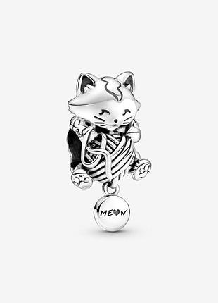Серебряный шарм пандора  kitten & yarn ball