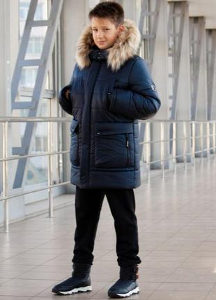 Зимняя куртка пуховик на флисе для мальчика подростка 10-15 лет/ теплая подростковая парка на мальчиков - зима6 фото