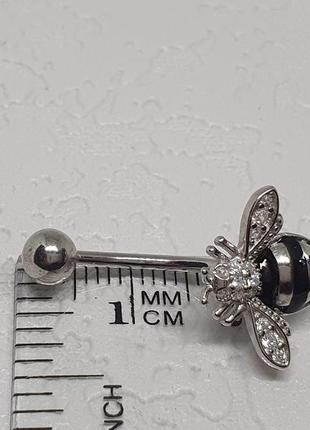 Серебряная серьга для пирсинга пупка пчелка с фианитами. пр2ф/0344 фото