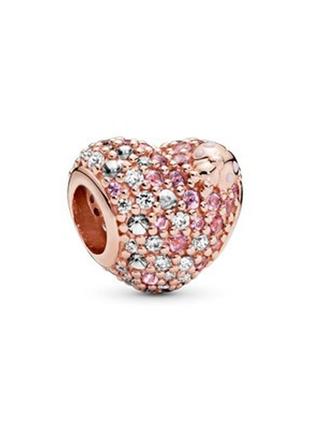 Серебряный шарм  для браслетов пандора  в розовой позолоте «мерцающее сердце и божья коровка» 787894npomx