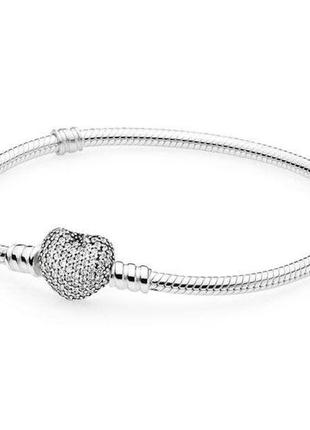 Срібний браслет для намистин пандора"серце"  590727cz