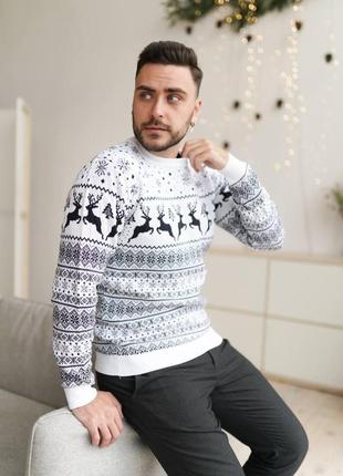 Новогодний свитер с оленями белый мужской 70% шерсть 30% акрил очень приятен к телу2 фото