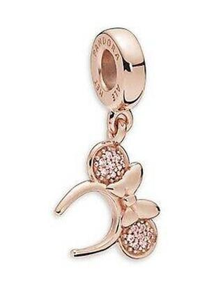 Серебряный шарм  для браслетов пандора  в розовой позолоте "ушки минни"