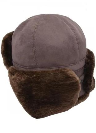 Зимняя шапка с мехом бобра. замшевая шапка ушанка. шапка до -303 фото