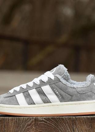 Зимові кросівки adidas campus winter grey\white на хутрі