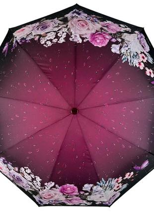 Жіноча напівавтоматична парасоля на 9 спиць антивітер з принтом квітів від toprain, бордовий, 0573-44 фото