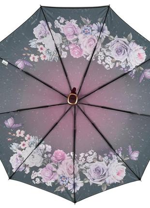 Жіноча напівавтоматична парасоля на 9 спиць антивітер з принтом квітів від toprain, бордовий, 0573-43 фото