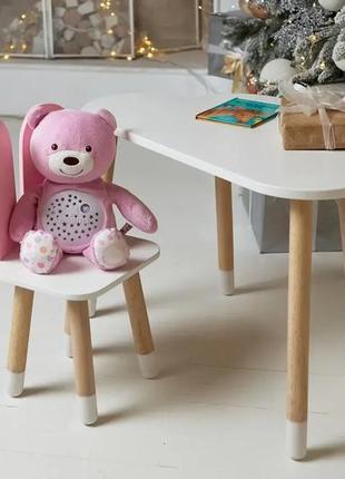 Білий стіл хмарко та стілець метелик рожевий для дітей, столик і стільчик для дітей 1 групи росту (100-115 см)