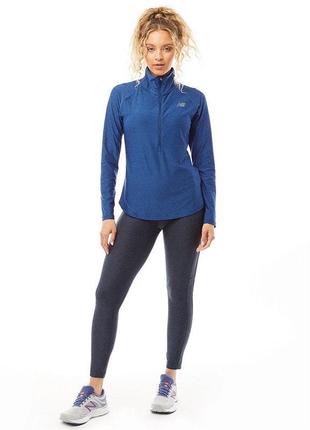 Спортивный лонгслив new balance w running leathered space dye 1/2 zip top long sleeve blue1 фото