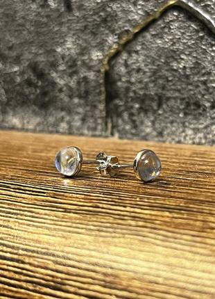 Серебряные серьги/сережки-гвоздики пробы 925 с "лунным камнем", серебро4 фото