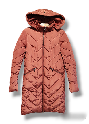 Теплая женская длинная куртка дутое стеганое пальто с капюшоном