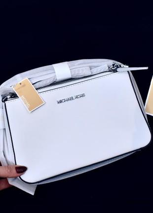 Біла шкіряна сумка-кроссбоді, крос-боді, кросбоді майкл корс. michael kors