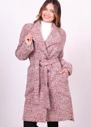 Пальто тепле жіноче бордове однотонне з кишенями букле середньої довжини актуаль 039, 44