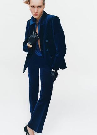 Прямые бархатные синие хлопковые брюки zara new