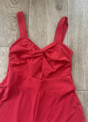 Ромпер платье, с узлом, красный, комбинезон, кюлоты2 фото