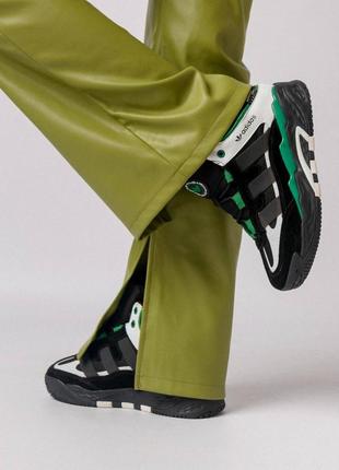 Зимові жіночі кросівки adidas originals niteball high black white green fur8 фото