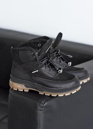 Подростковые зимние стильные черные ботинки на мальчика, кожаные с шерстью, натуральная кожа на зиму2 фото