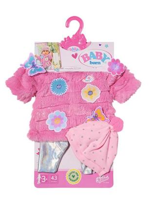 Набір одягу для ляльки baby born - весняний стиль (шубка, штани, шапка)1 фото