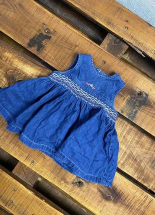 Детское хлопковое платье с вышивкой marks&spencer (маркс и спенсер 6-12 мес 68-80 см идеал оригинал разноцветное)1 фото