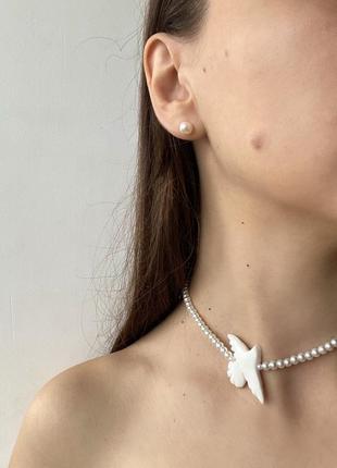 Гвоздики пусети жемчуг срібло перлинки перл натуральний морські3 фото