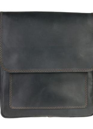 Сумка мужская вертикальная кожаная планшет черного цвета коричневая нить