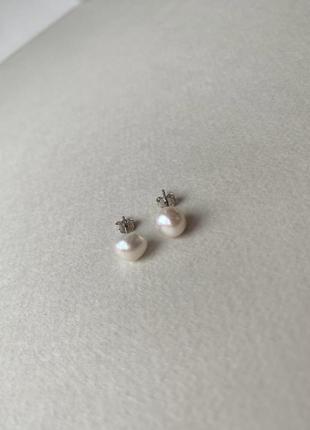 Гвоздики пусети жемчуг срібло перлинки перл натуральний морські6 фото