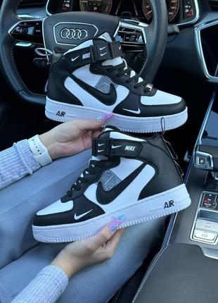 ❄️зимние женские кроссовки nike air force 1 utility high military black fur❄️