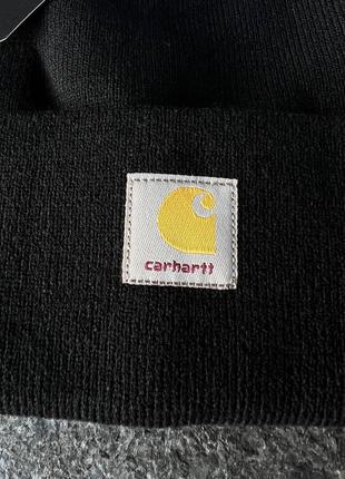 Чоловіча зимова шапка carhartt чорна спортивна логотип вишитий кархарт тепла з відворотом5 фото