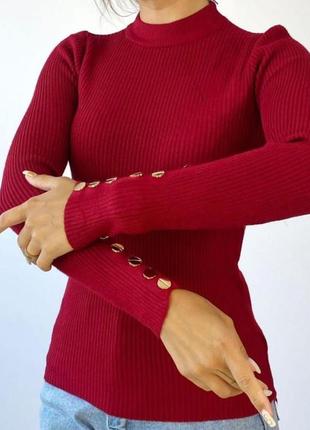 Жіноча тепла кашемірова кофтинка, гольф, бежевий гольфік, водолазка з гудзиками бургунді