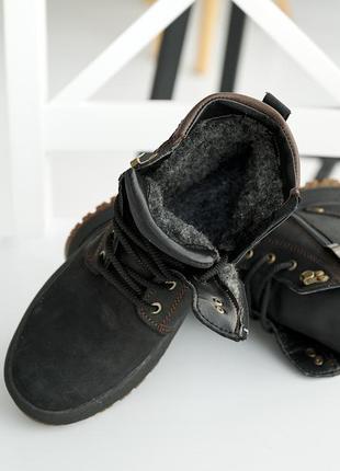 Підліткові зимові практичні черевики на хлопчика,чорні,шкіряні,натуральна шкіра і вовна на зиму3 фото