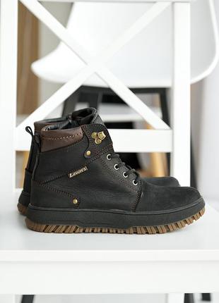 Підліткові зимові практичні черевики на хлопчика,чорні,шкіряні,натуральна шкіра і вовна на зиму5 фото