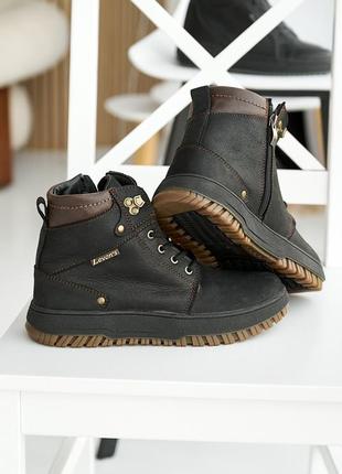 Підліткові зимові практичні черевики на хлопчика,чорні,шкіряні,натуральна шкіра і вовна на зиму2 фото