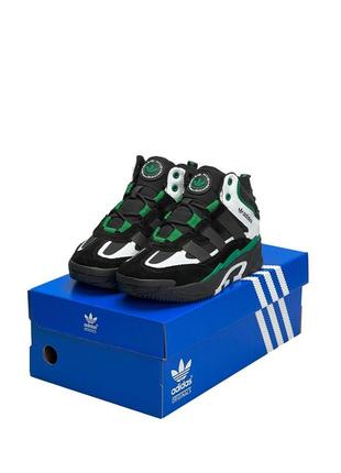 Зимові жіночі кросівки adidas originals niteball high black white green fur ❄️