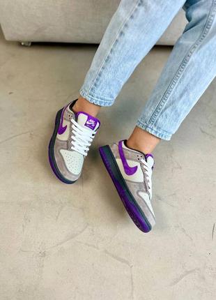 Зимові жіночі кросівки nike sb dunk low winter green violet fur зелені з фіолетовим кольорів з хутром