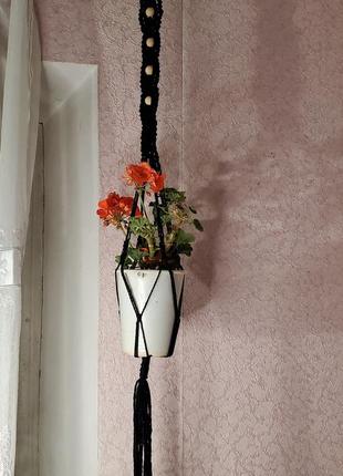 Кашпо-макраме (подвес для растений) длинна 100см материал -хлопковая нить1 фото