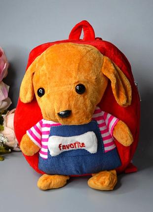 Дитячий рюкзак з іграшкою-собачка, блакитний, червоний, коричневий, 23-1072 фото