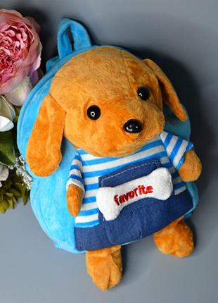 Дитячий рюкзак з іграшкою-собачка, блакитний, червоний, коричневий, 23-1078 фото