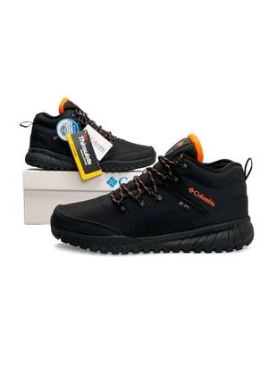 Мужские кроссовки черные с оранжевым columbia firebanks mid trinsulate black orange termo -21'❄️