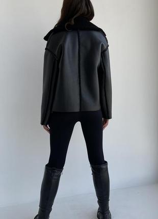 Трендовая дубленка на пуговицах, комбинированная дубленка, теплая куртка, дубленка косуха4 фото