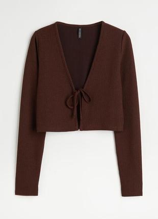 Коричневый укороченный кардиган на завязках от h&m