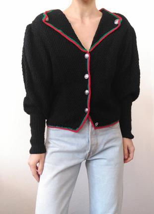 Винтажный кардиган черный свитер с пуговицами винтаж джемпер черный пуловер реглан лонгслив кофта винтаж ручная работа свитер5 фото