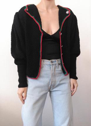 Винтажный кардиган черный свитер с пуговицами винтаж джемпер черный пуловер реглан лонгслив кофта винтаж ручная работа свитер6 фото